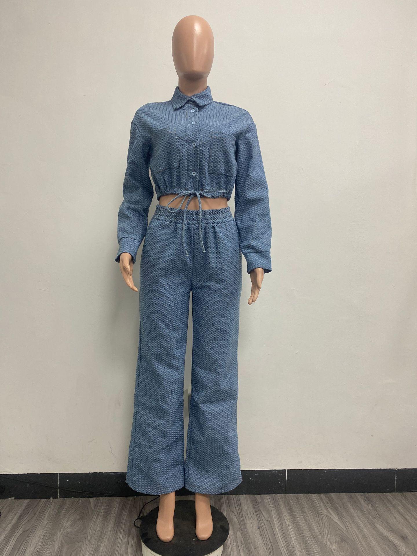 HS6303 Fashion, Long Sleeve Pants, Denim Women's Two-piece Set