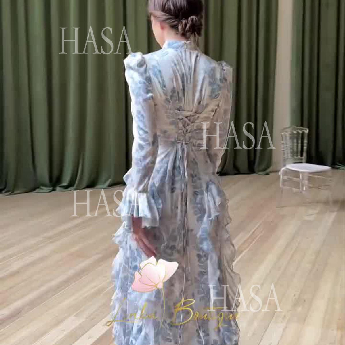HS6735 Chic Feminine Maxi Dress with Elegant Floral Print