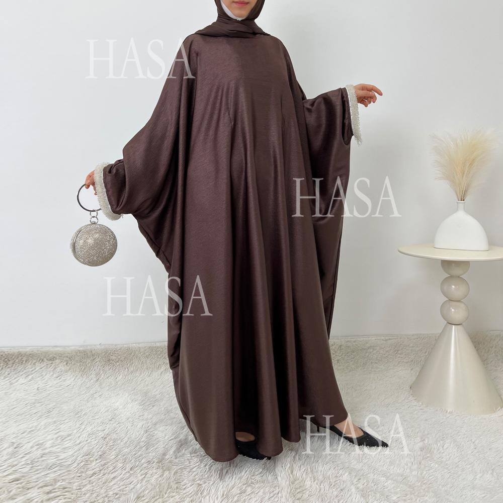 HS6496 Simple and Elegant Bat Sleeve Beaded Robe Dress (headscarf Not Included)