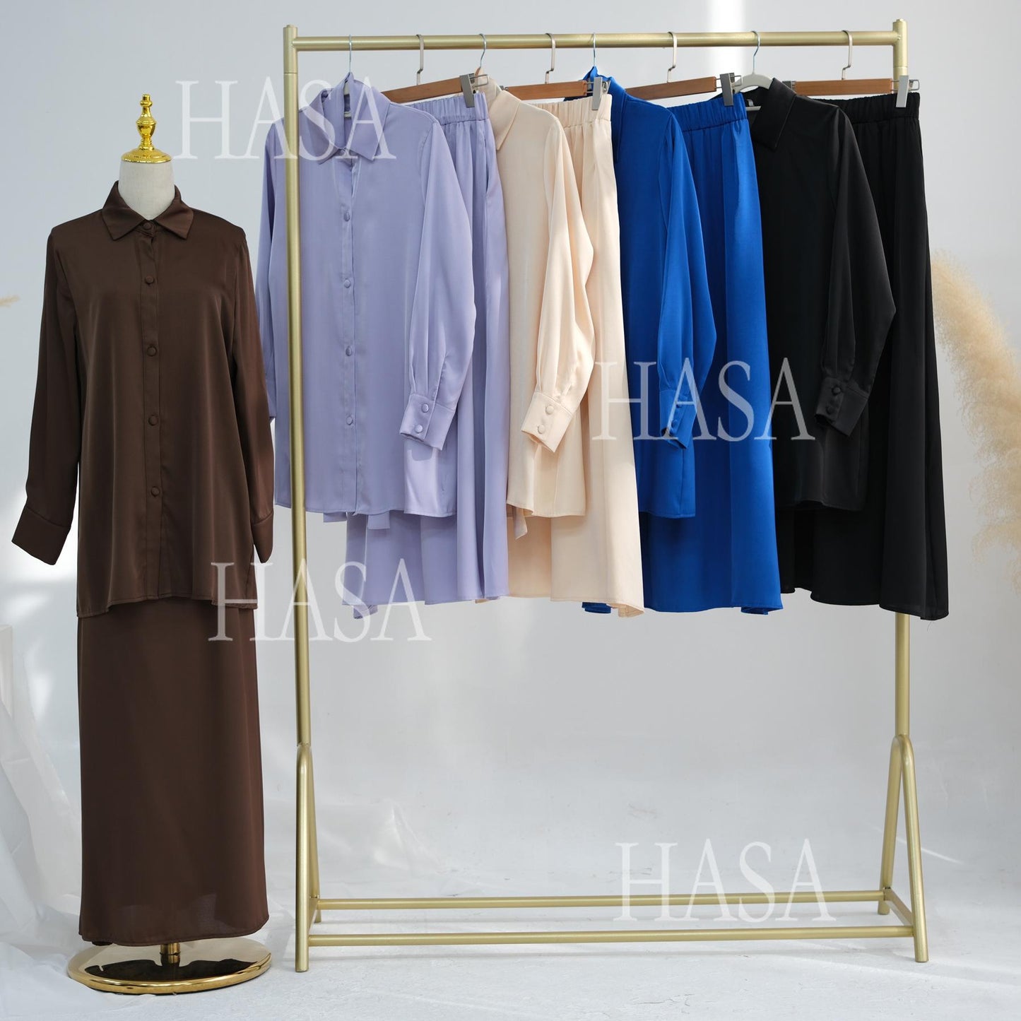 HS5874 Gentle Lace-up Two-piece Suit, Simple Texture, First Choice for Daily Wear abaya girl