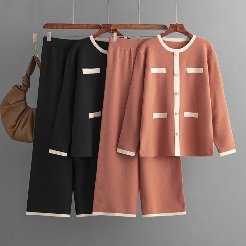 HS0578 Elegant Contrast Trim Knit Two-Piece Set