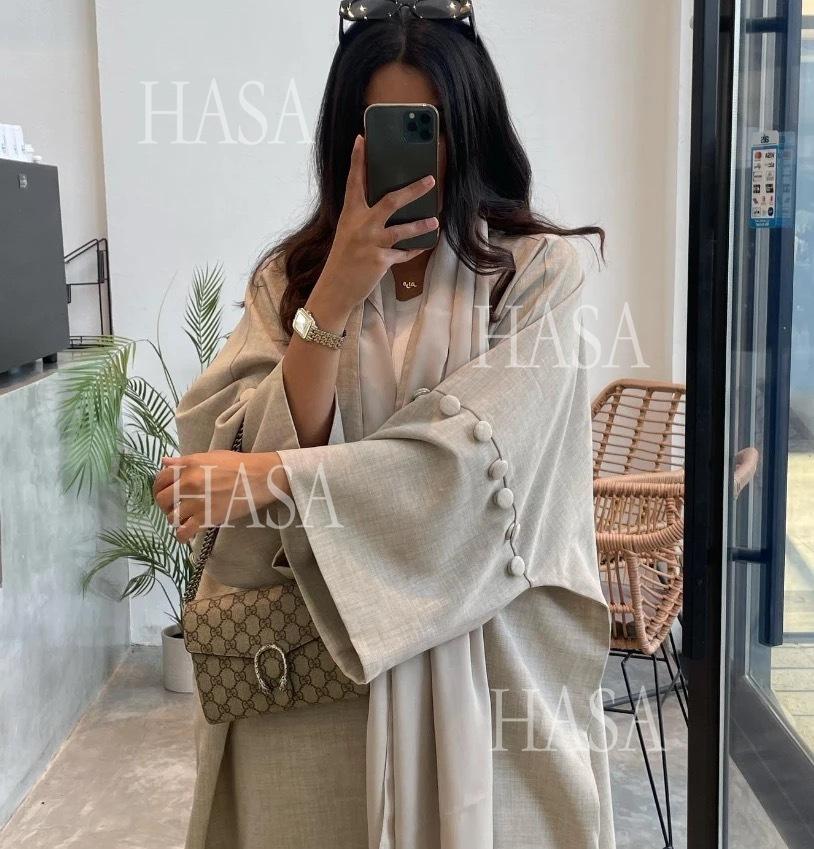 HS6561 Simple Style Large Size Long Cardigan Robe