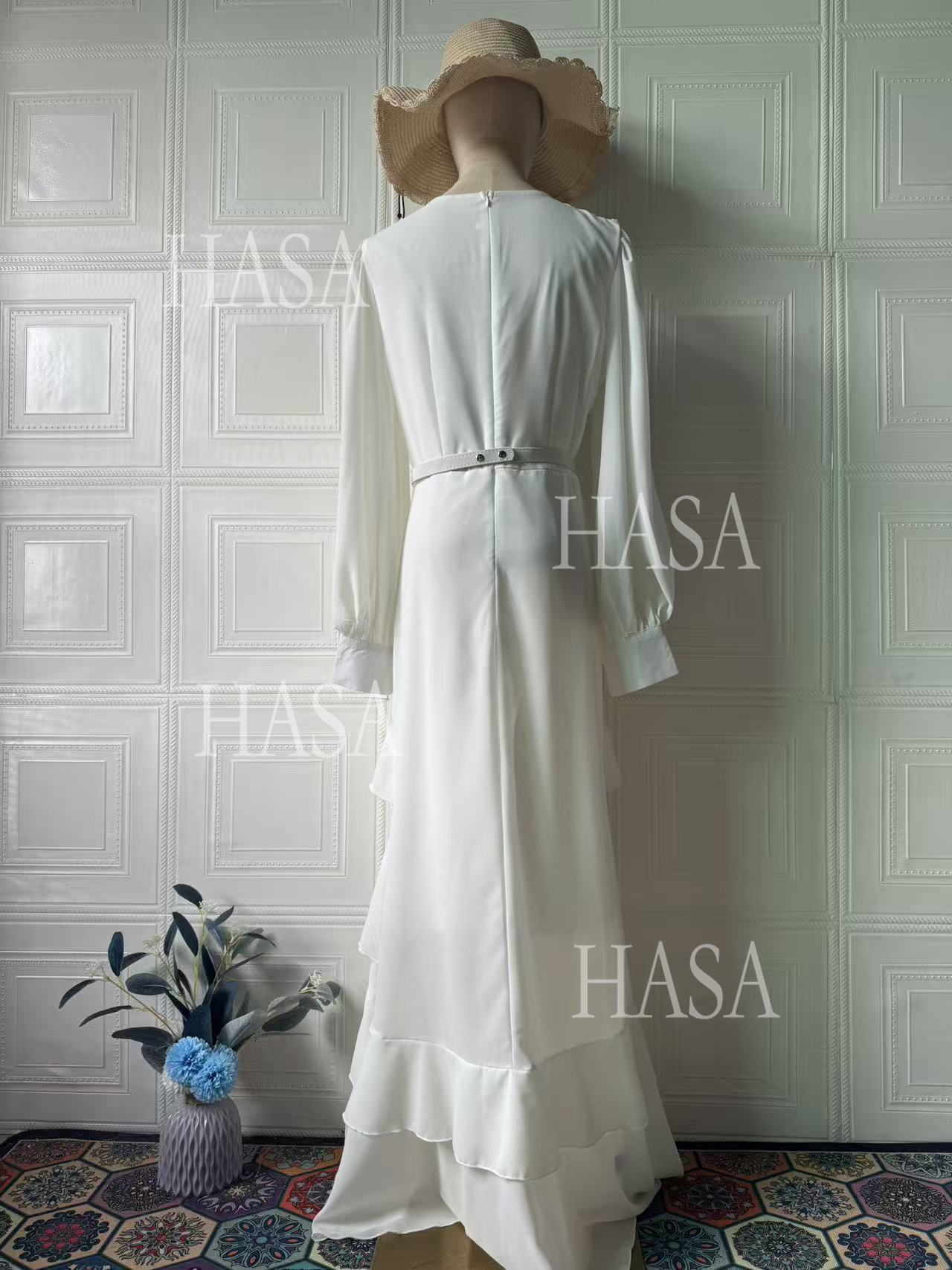 HS6733 Flowy Elegant Maxi Dress with Cascading Ruffles