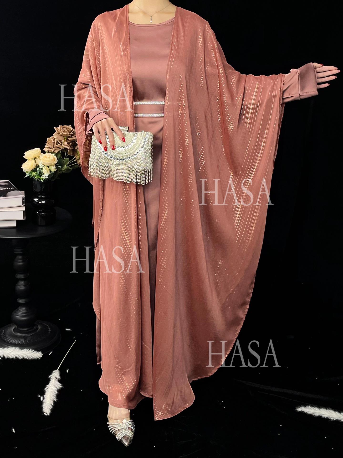 HS6571 Gold embellished long Abaya skirt set