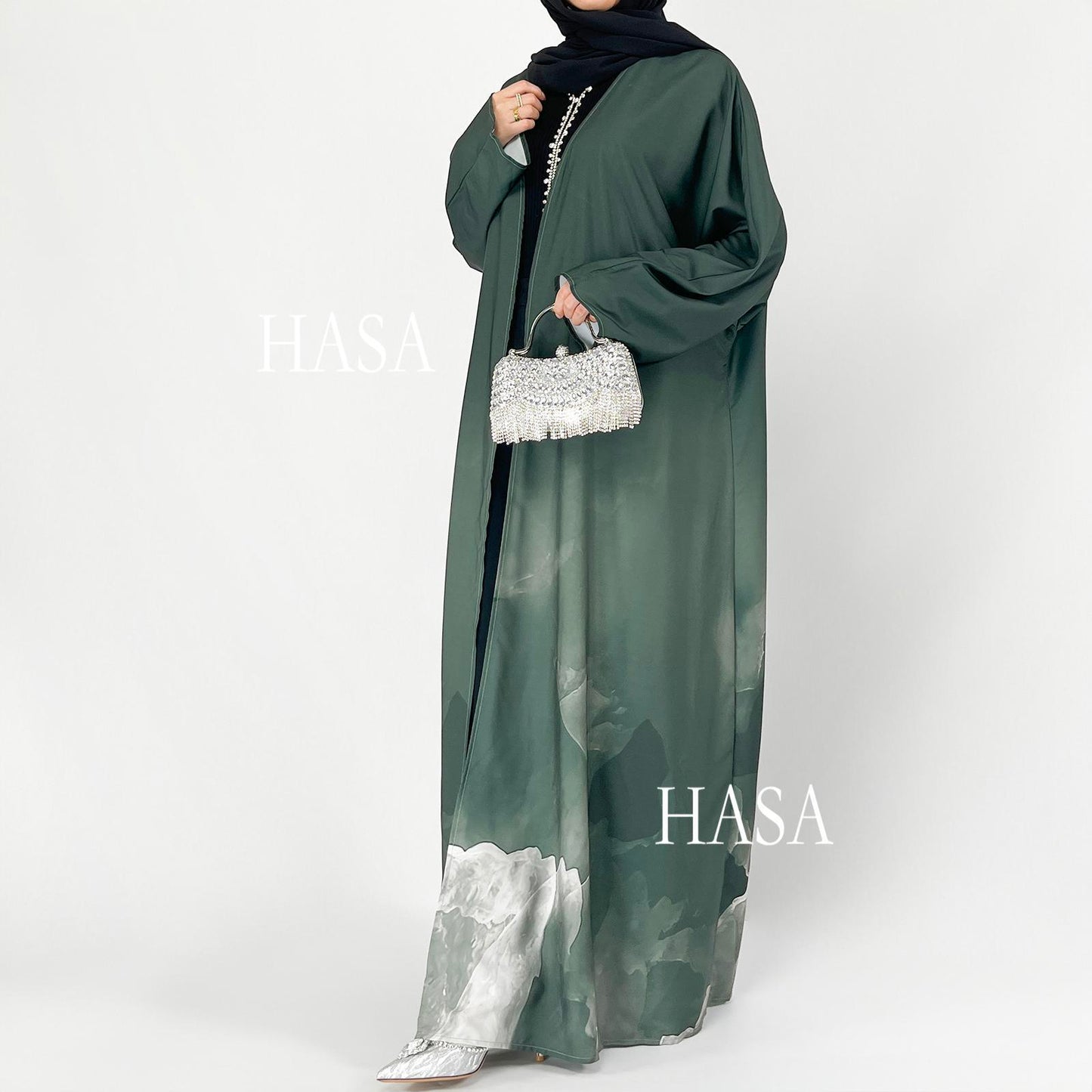 HS6324 Artistic Ombré Brushstroke Summer Kimono Abaya