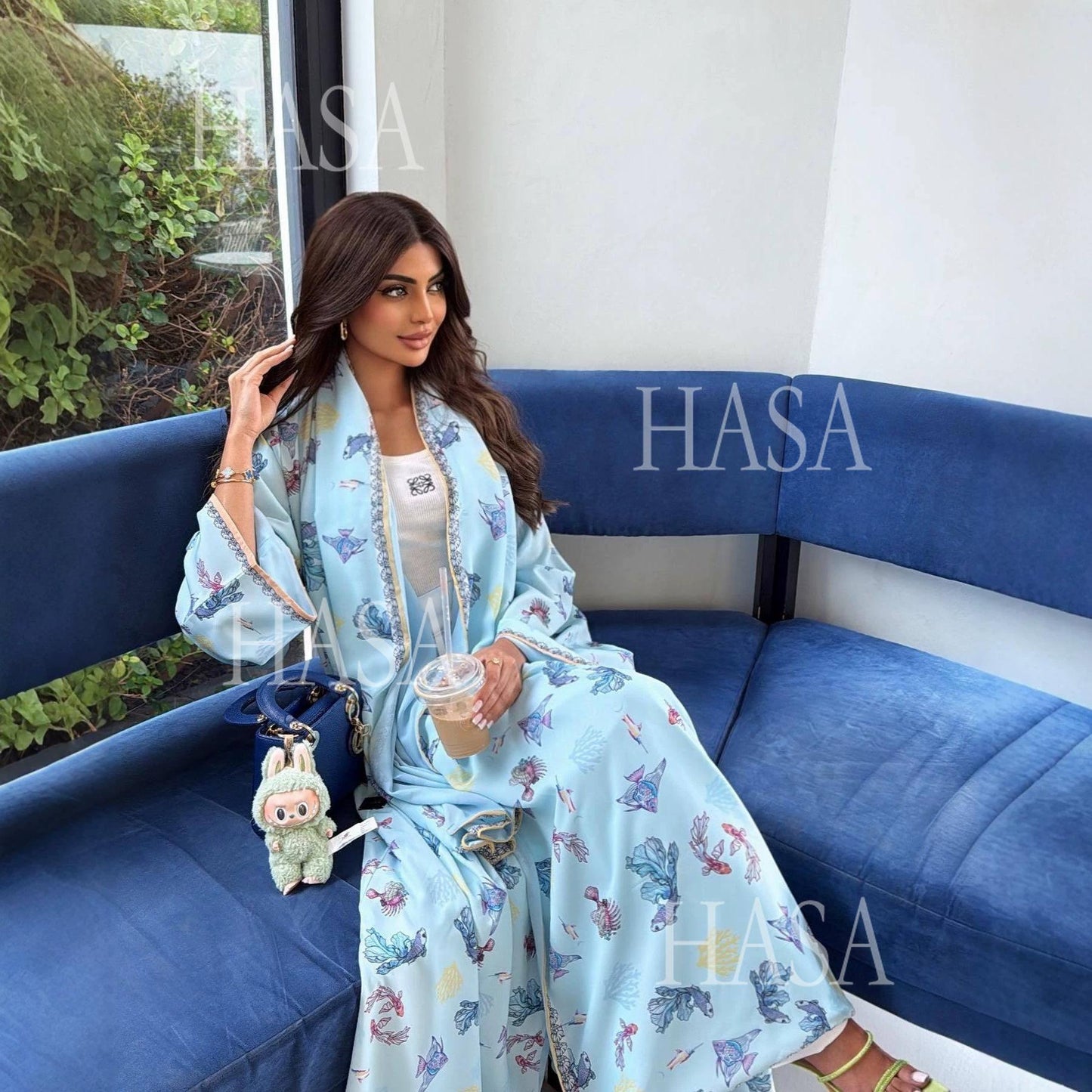 HASA HS6808 Modest Floral Maxi Abaya Cardigan