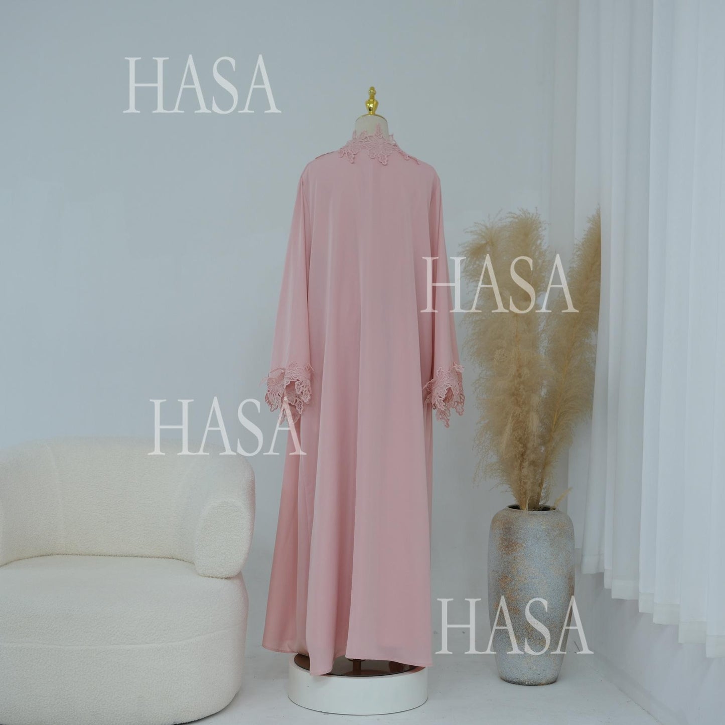 HASA HS6780 Chic Floral Embroidered Open Abaya Two Piece Outfit