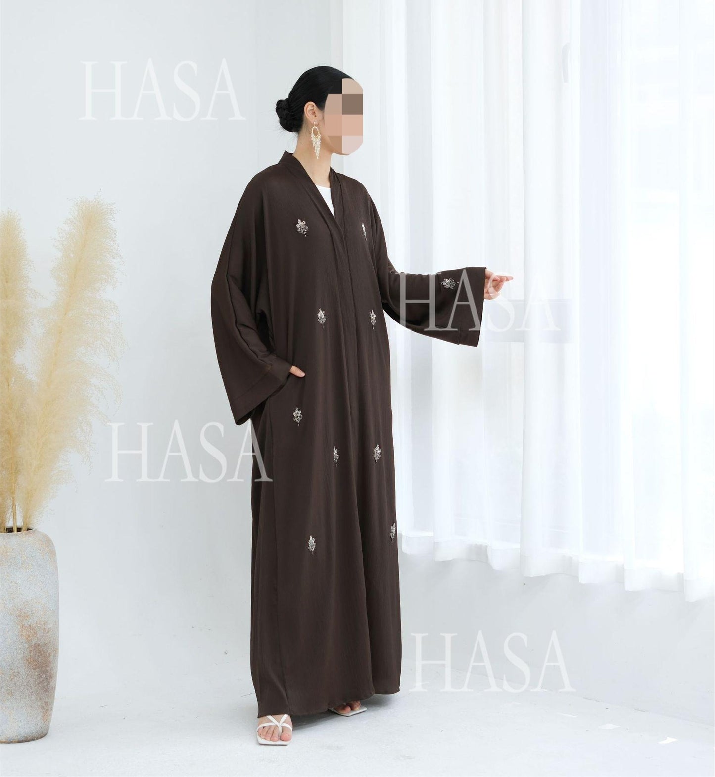 HS6624 Abaya Cardigan with Beaded Lace-up