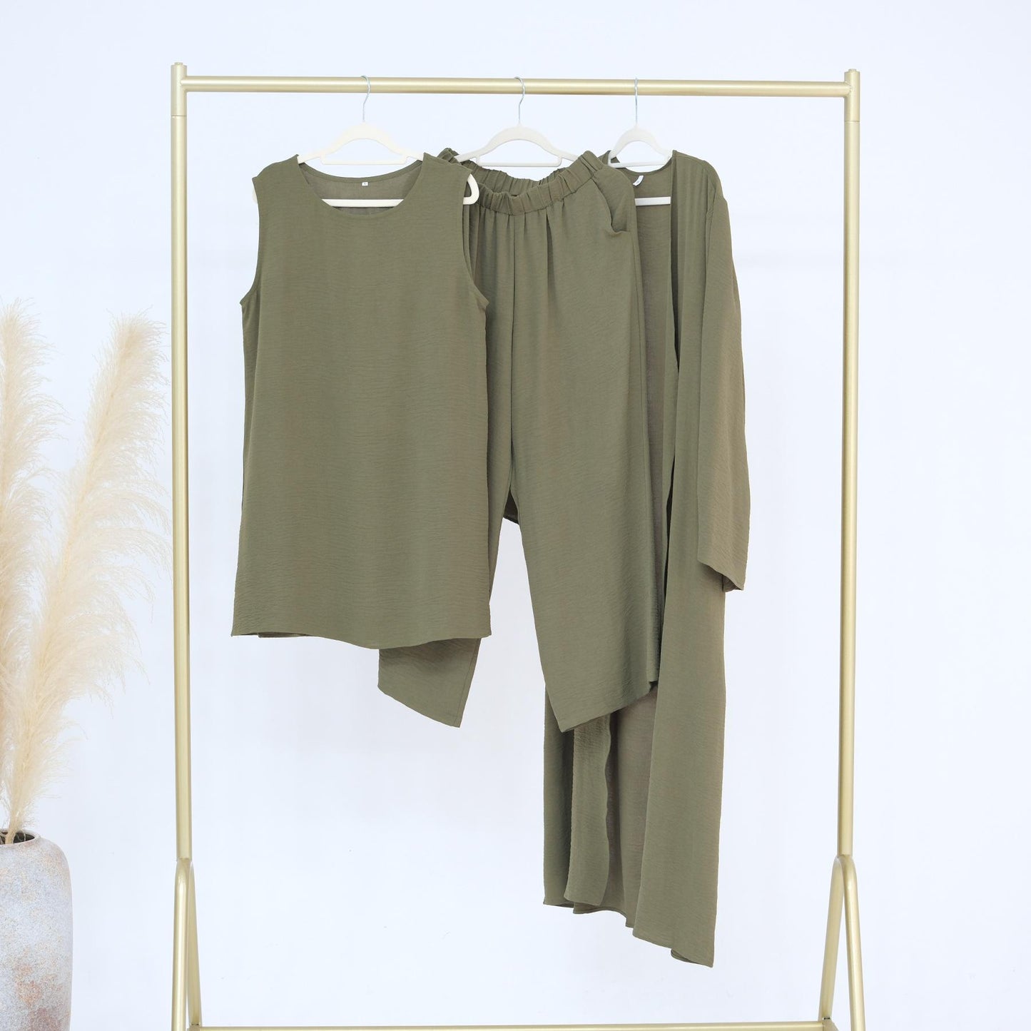 HS5107 Classic Solid Color Three-piece Suit - Loose Long Design Combination