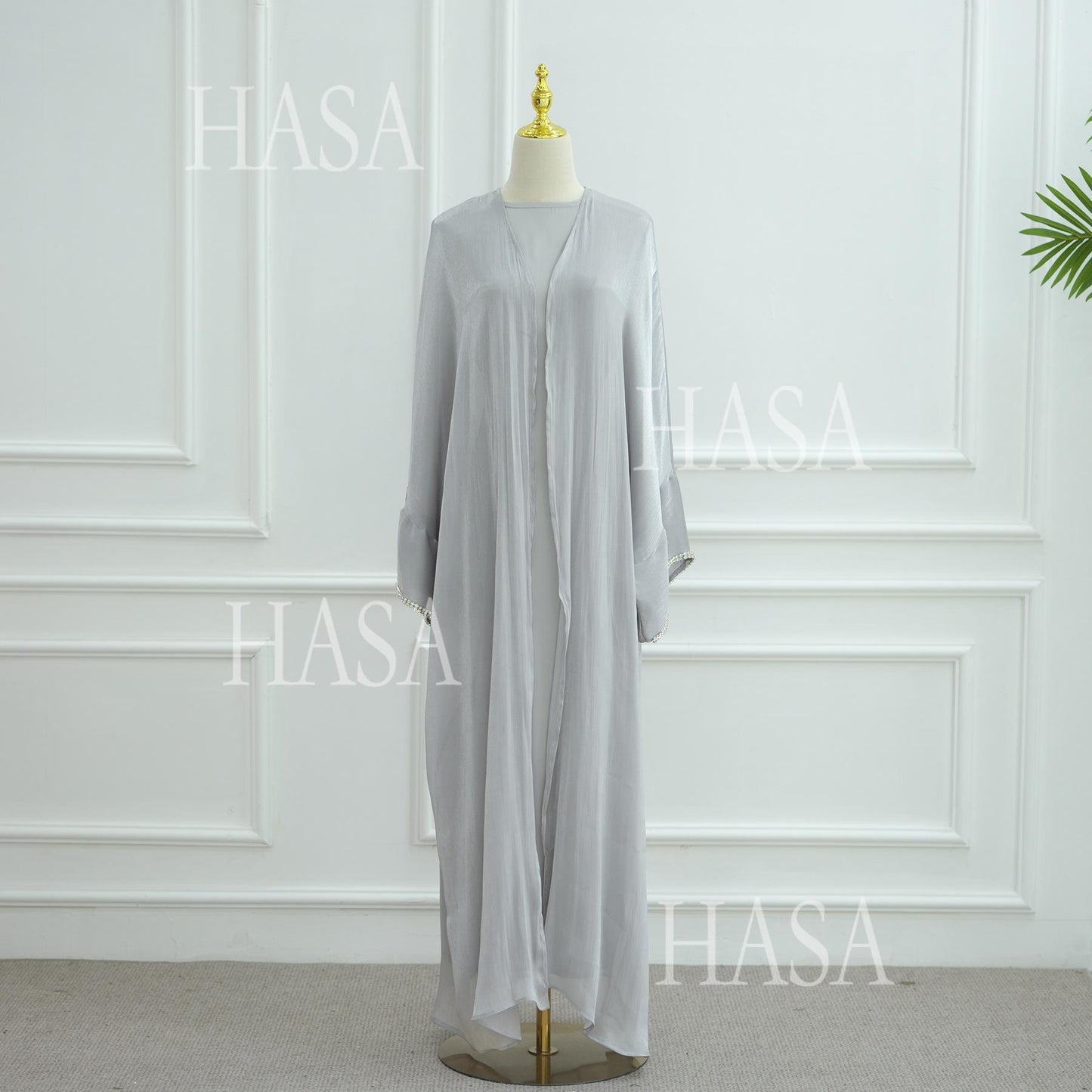 HS6553  Two-Piece Solid Abaya with Beaded Details and Matching Scarf Option