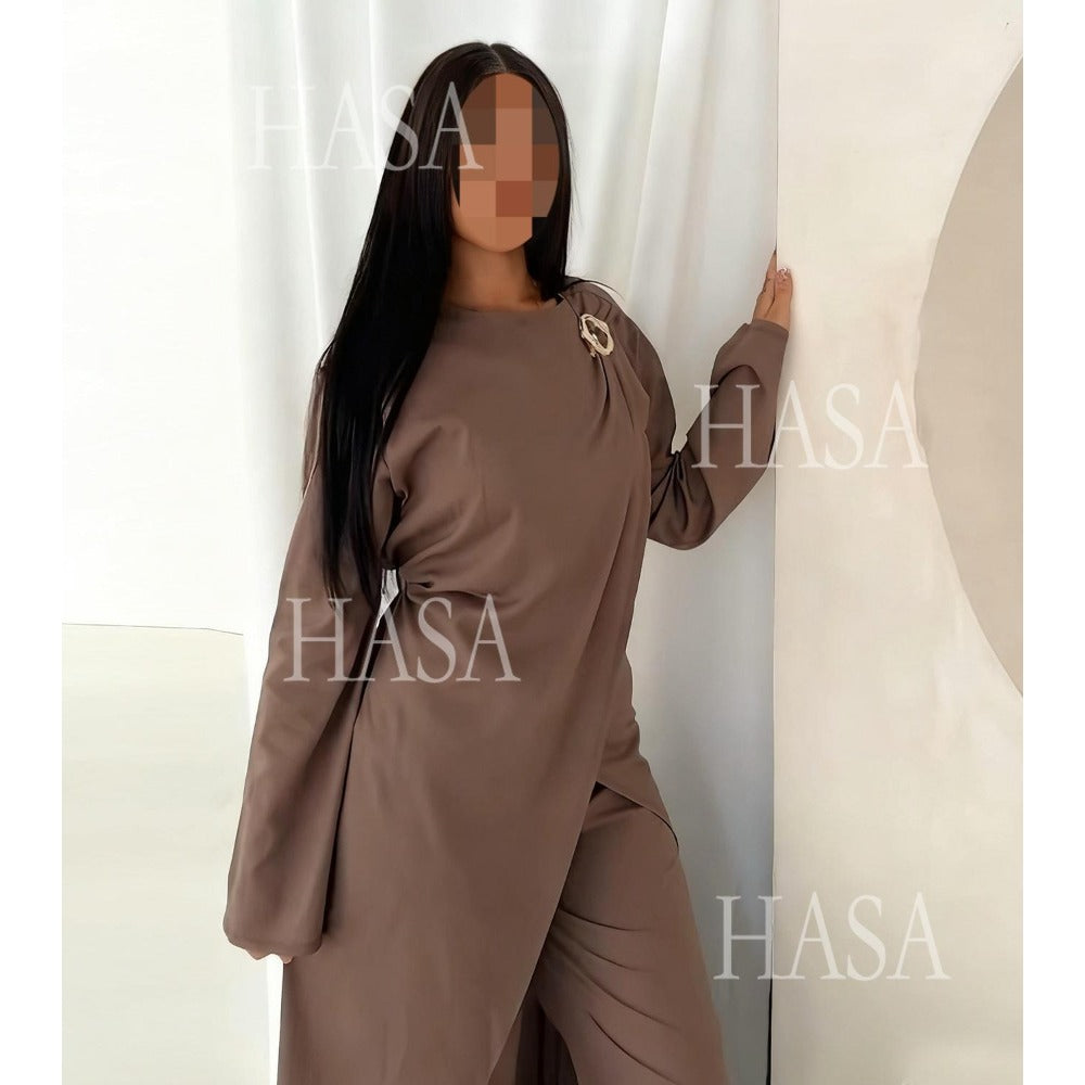 HS6605 Stylish asymmetrical two-piece set (with optional headscarf)