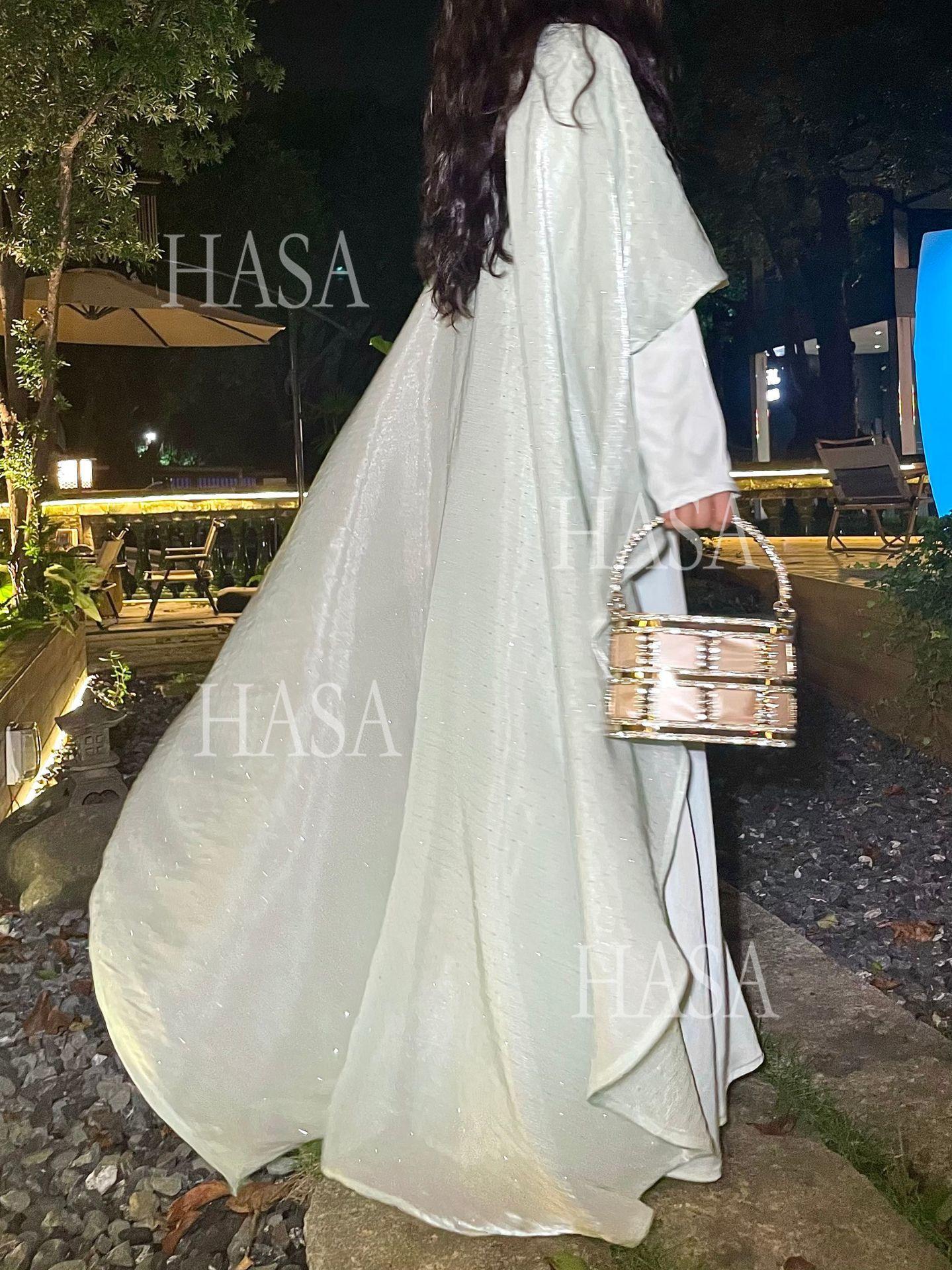 HS6477 Shiny robe two-piece set with rhinestone shawl decoration