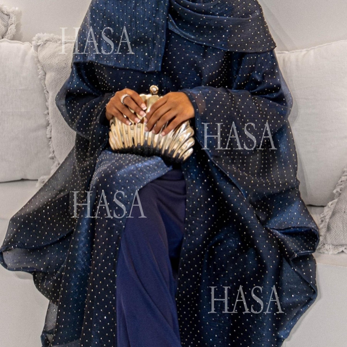 HS6493 Lightweight Ice Flower Ruffle Textured Rhinestone Robe Three-Piece Set