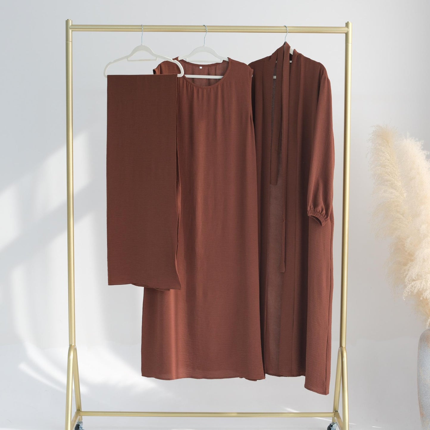 HASASERIES HS0995 3pcs Cardigan+without  Sleeves Inner Dress+Hijab