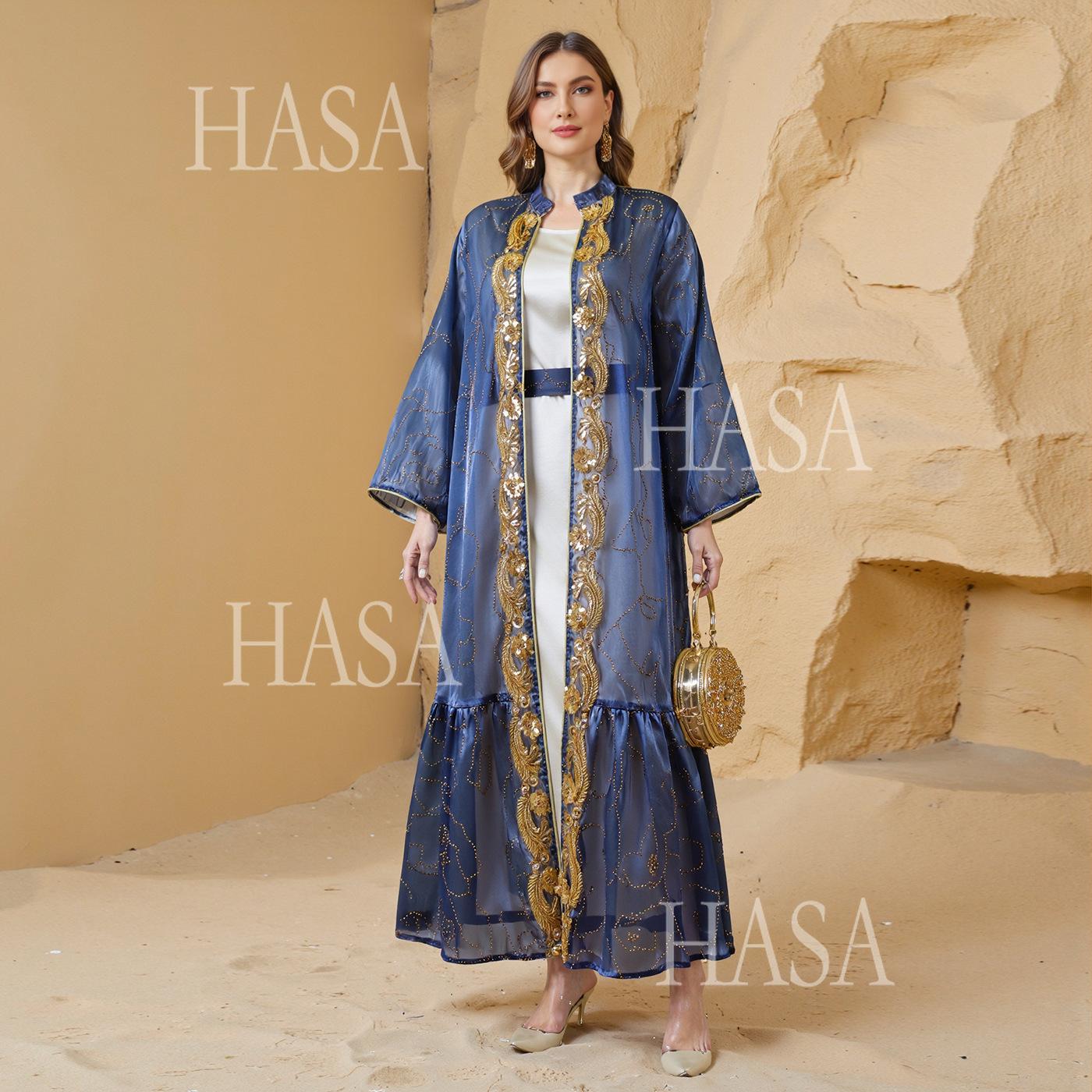 HASA HS6758 Elegant Gold Trim Flowing Maxi Outfit