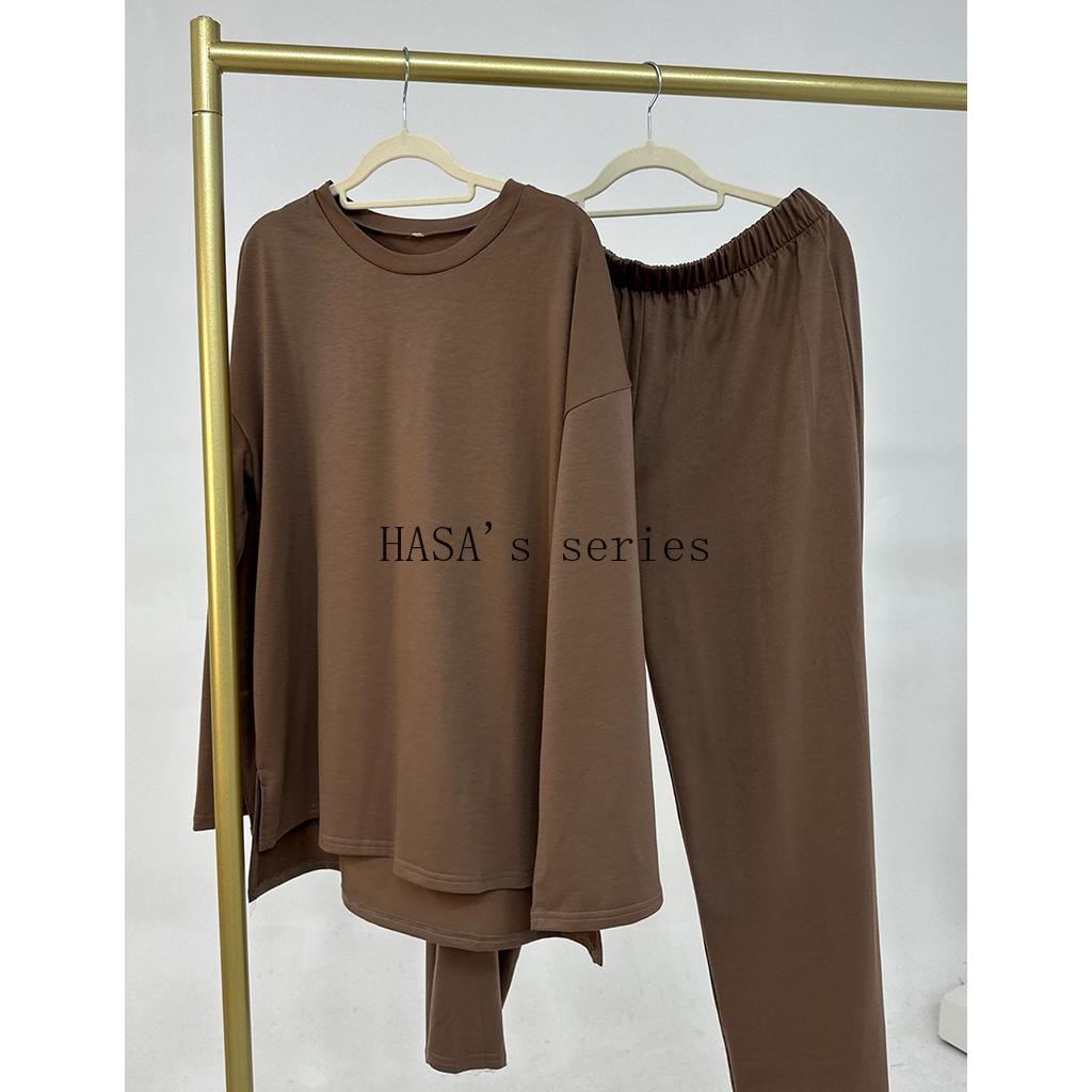 HS5488 Fashionable and Comfortable Loose Two-piece Suit - Simple Solid Color Design two  piece co  ords