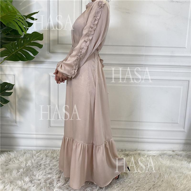 HS6591 Solid Color Turtleneck Long Sleeve Dress with Pleated Waistband