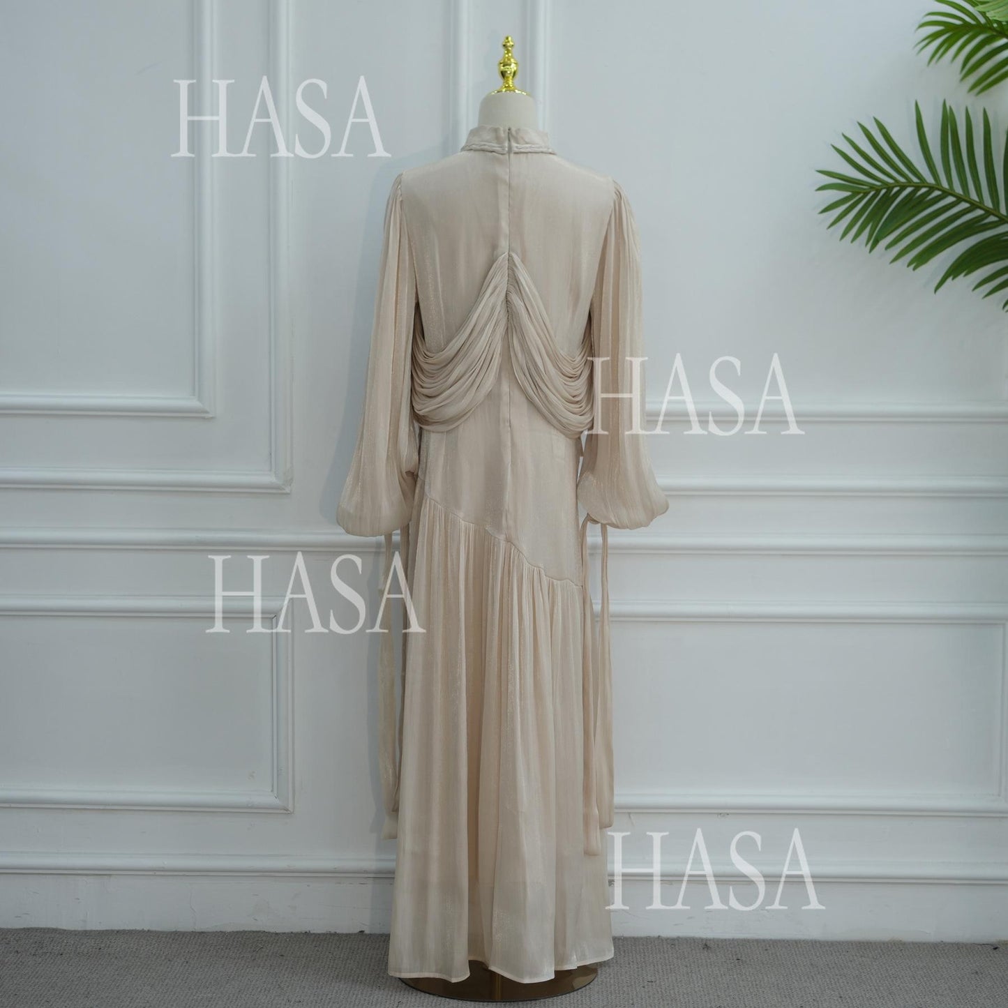 HASA HS6803 Chic Ruched Maxi Dress with Elegant Flow