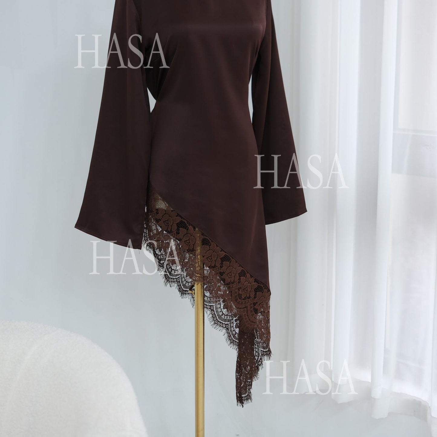 HASA HS6784 Soft Luxury Asymmetric Modest Top with Lace Detail