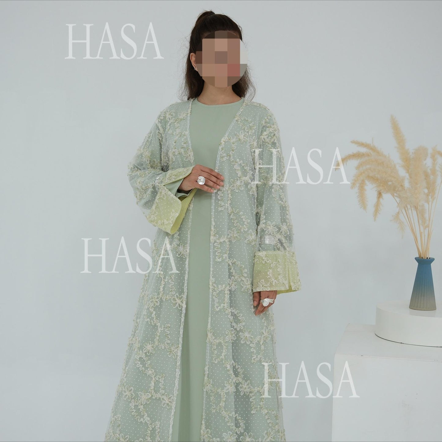 HS6622 3D flower mesh cardigan (optional headscarf and inner layer)