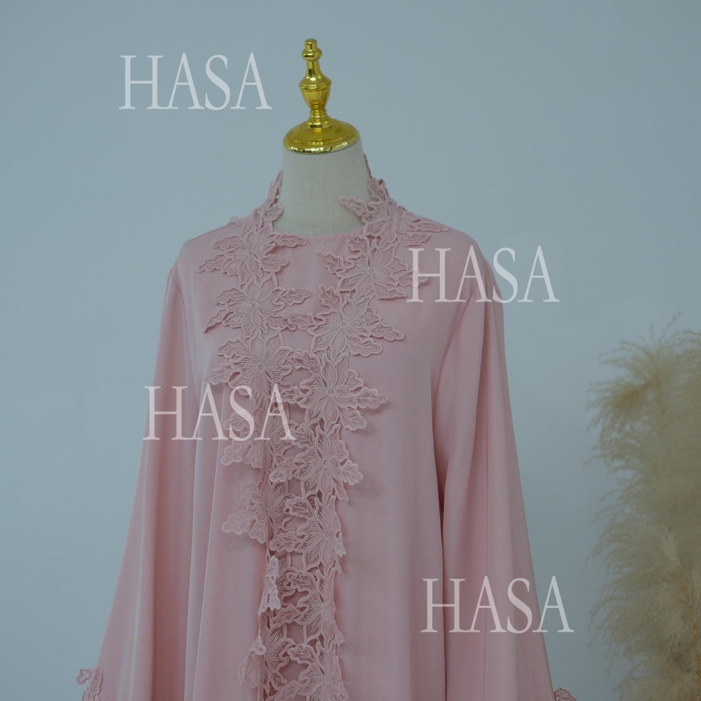 HASA HS6780 Chic Floral Embroidered Open Abaya Two Piece Outfit