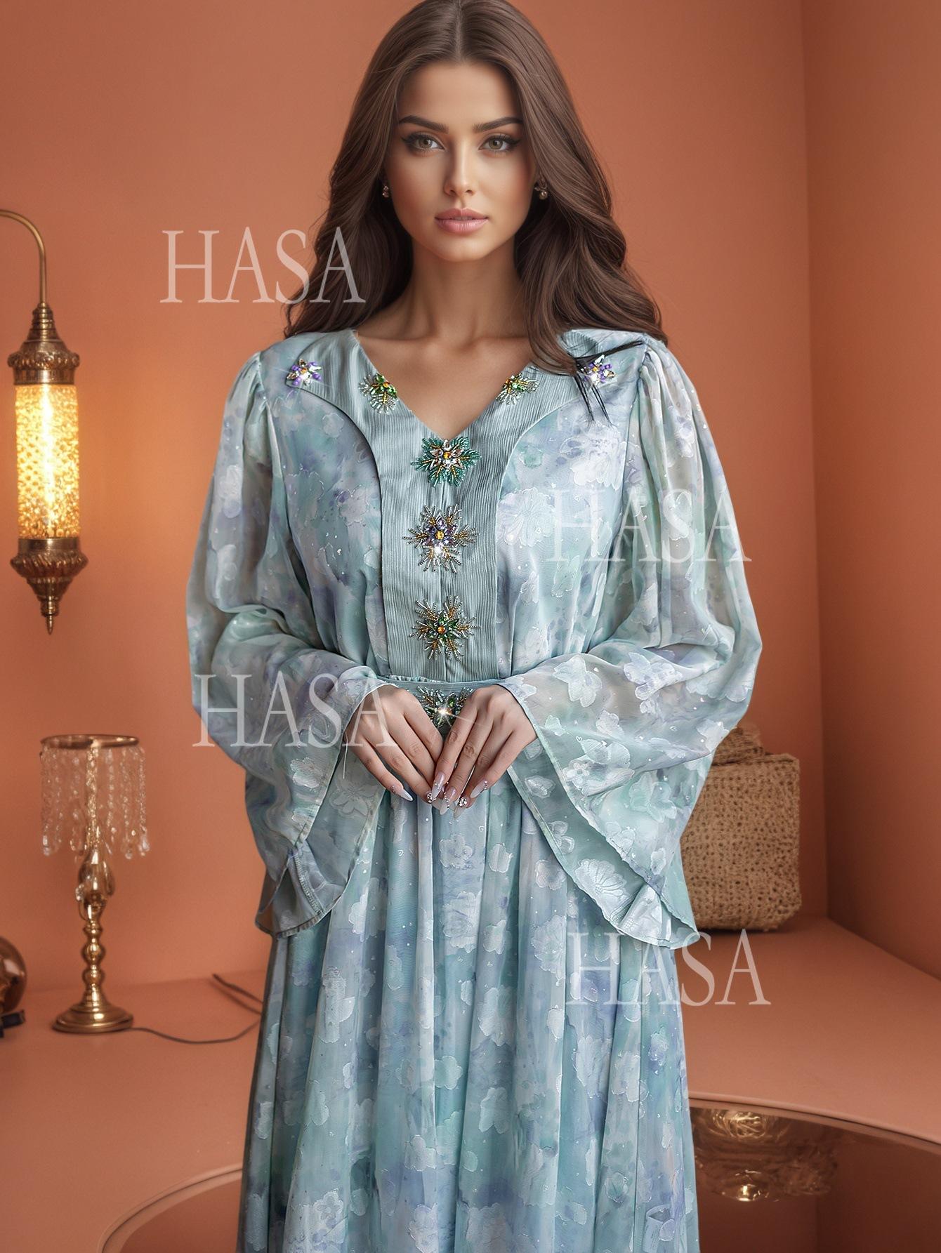 HASA HS6776 Soft Blue Occasion Maxi Dress
