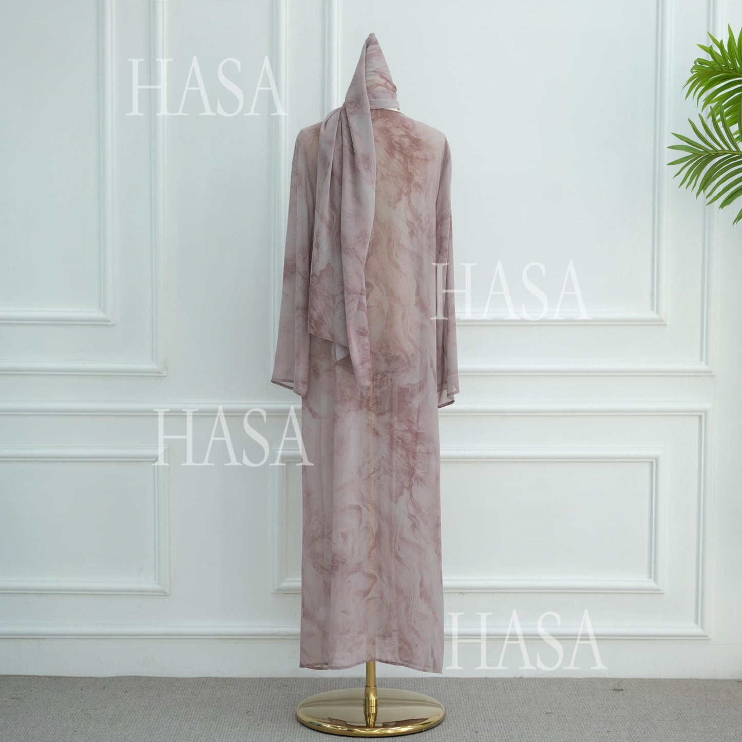 HS6551 Printed Abaya Cardigan with Matching Scarf Two-Piece Set