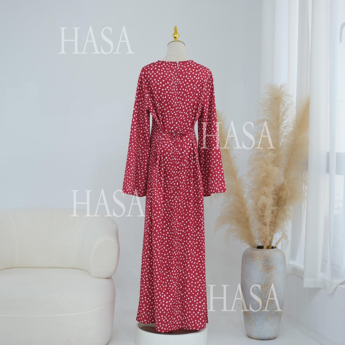 HASA HS6781 Graceful Modest Polka Dot Dress for Everyday Elegance