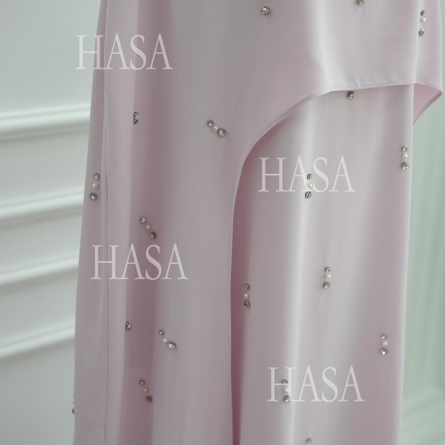 HS6505 Solid color beaded long dress with fake two-piece design