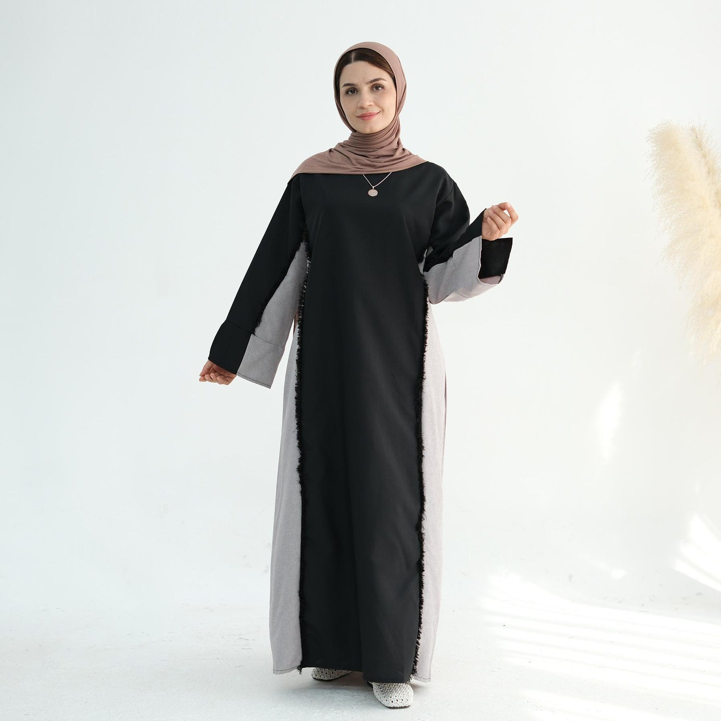 HS5508 Elegant patchwork robe - lightweight and comfortable, showing fashion taste plain casual dress
