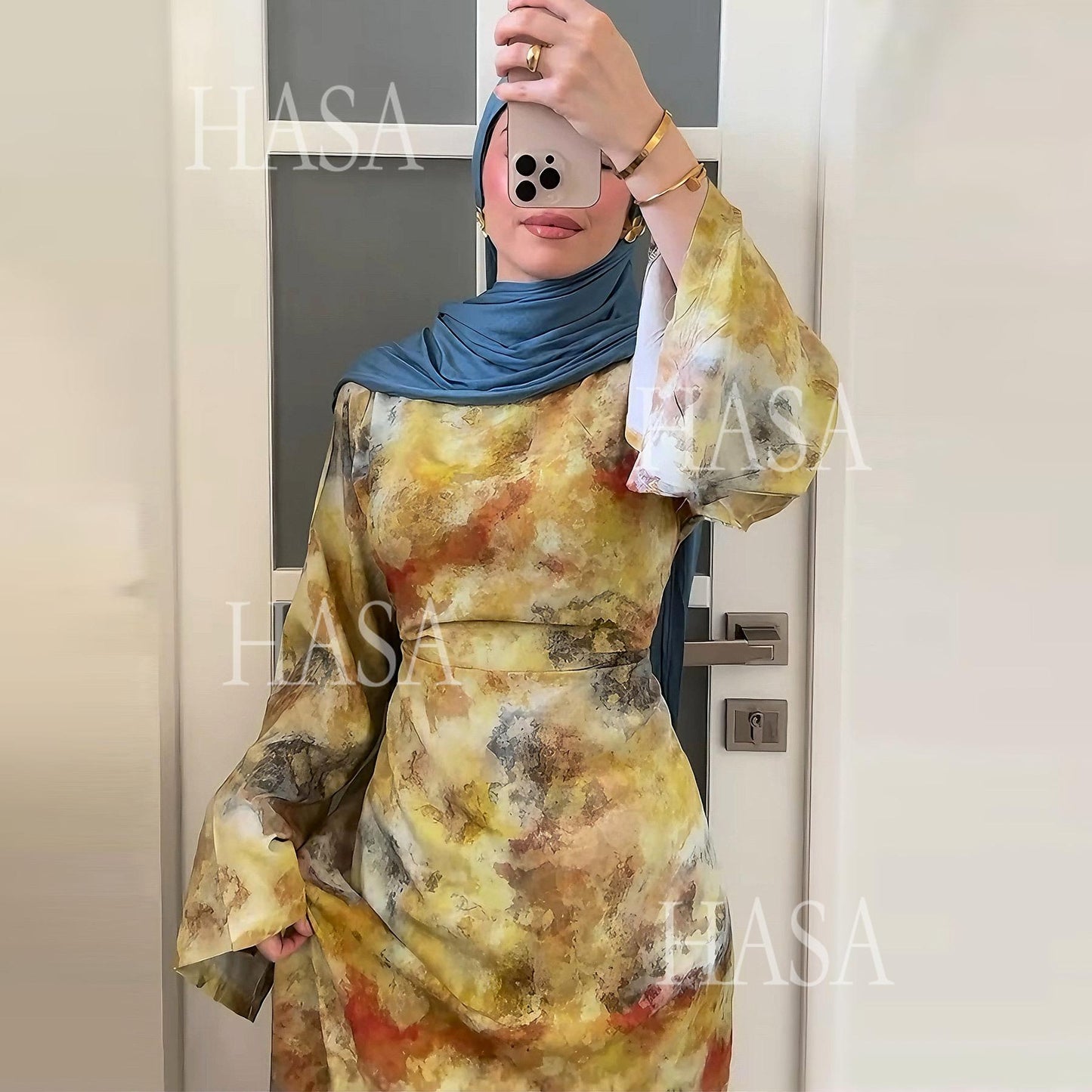 HS6550 Elegant Printed Abaya with Long Sleeves