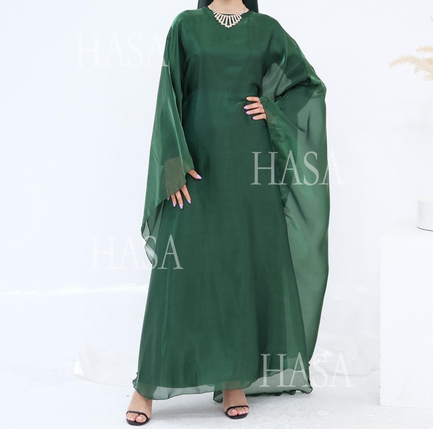 HS6524 Elegant two-piece solid-color robe and dress with optional headscarf