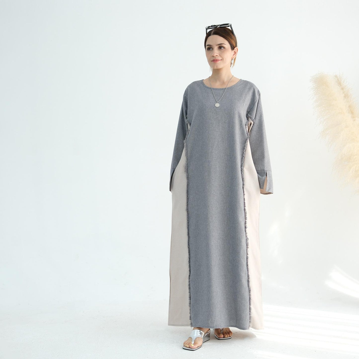 HS5508 Elegant patchwork robe - lightweight and comfortable, showing fashion taste plain casual dress