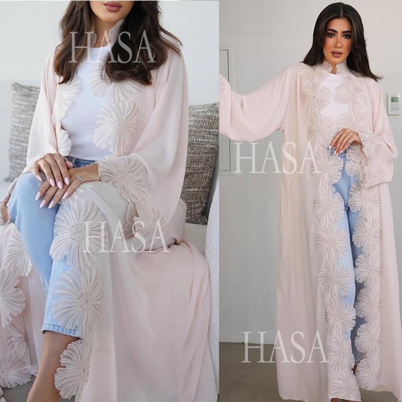 HASA HS6809 Chic Floral Applique Longline Abaya