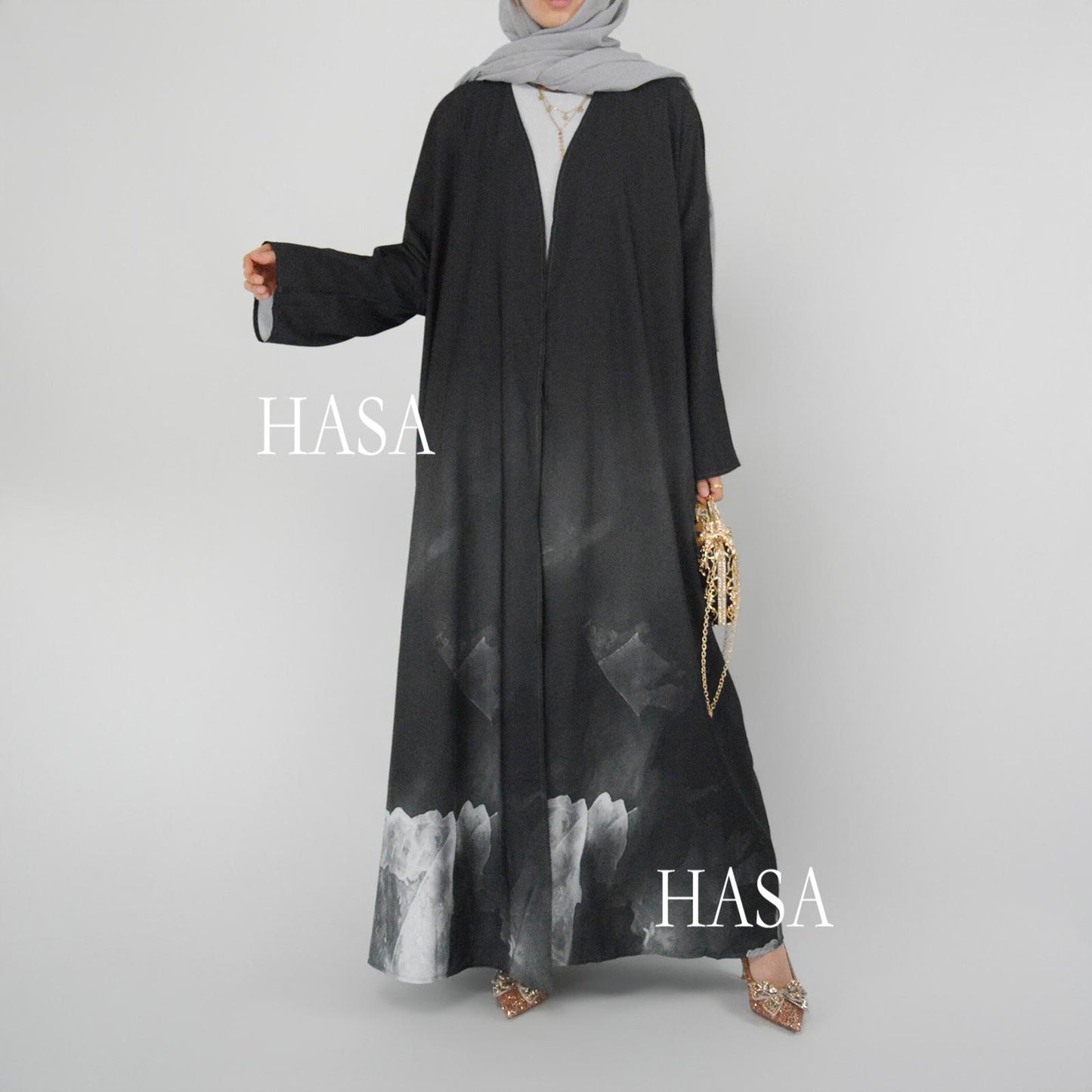 HS6324 Artistic Ombré Brushstroke Summer Kimono Abaya