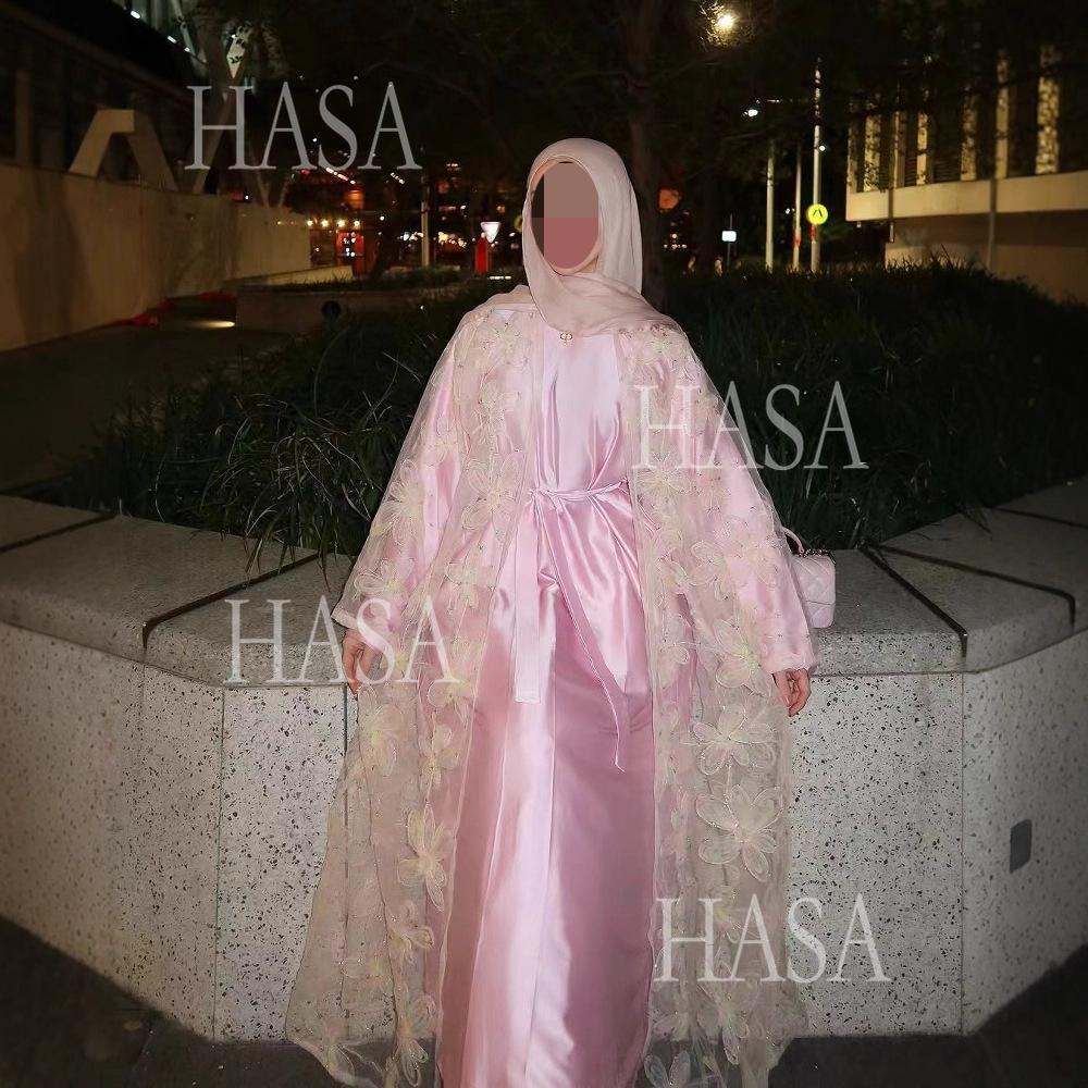 HS6516 Two-piece Maxi Dress with Embroidered Cardigan. Headscarf Not Included.