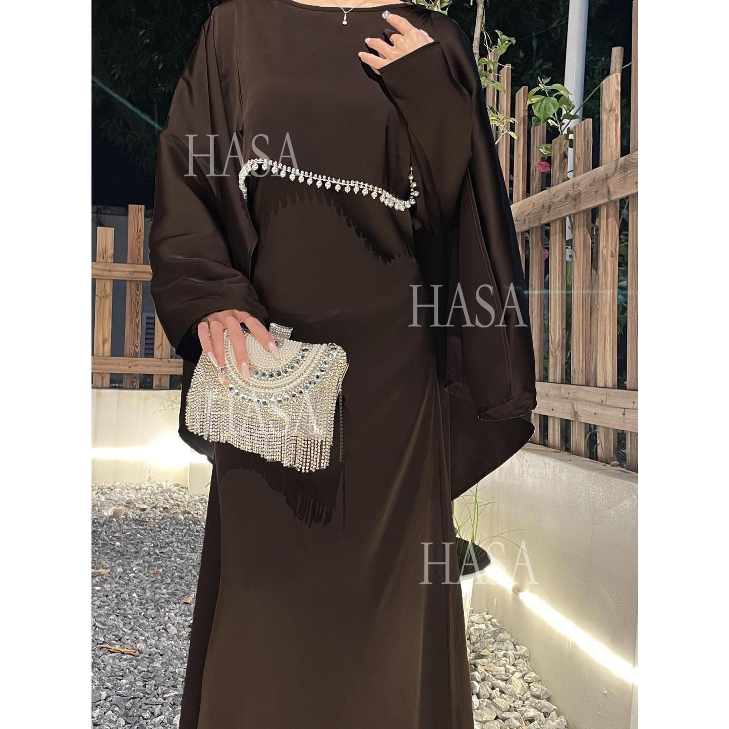 HS6570 Elegant Cape-style Satin Dress Robe for Women