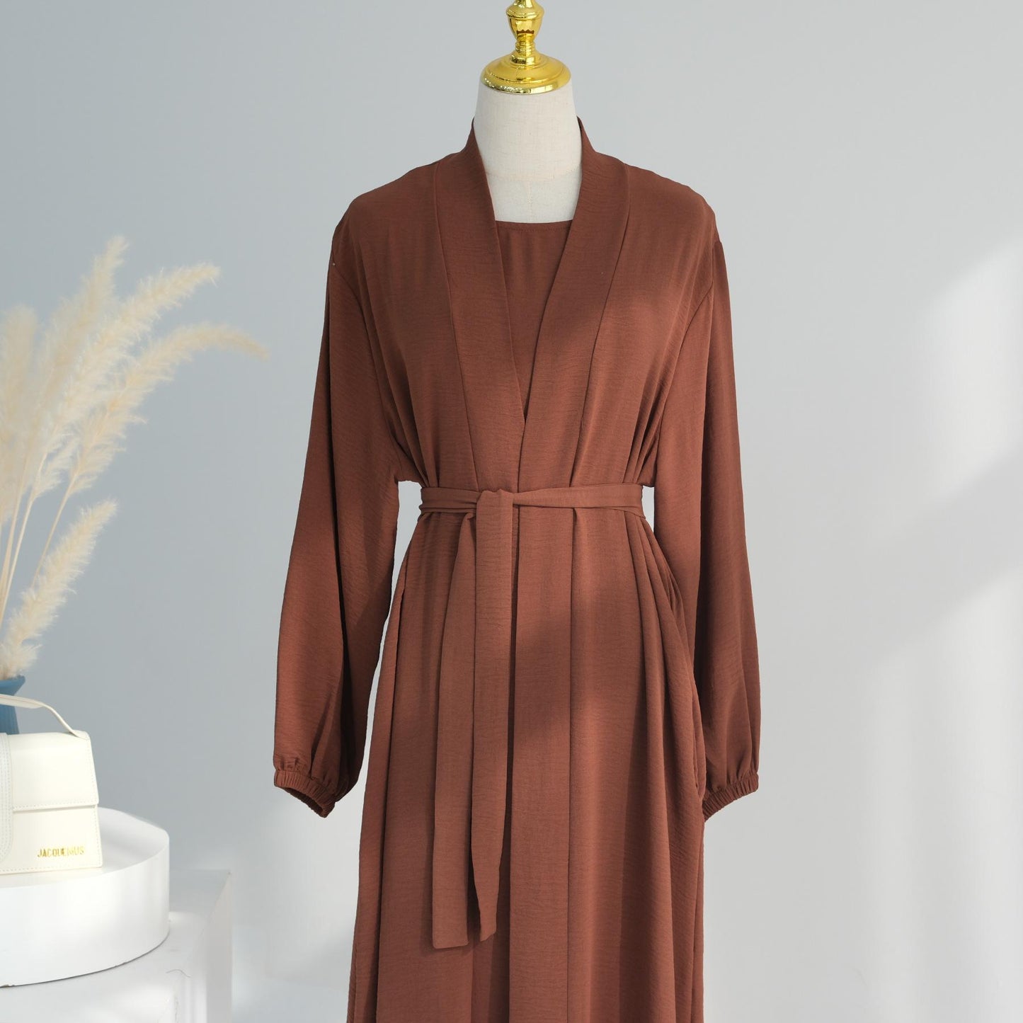 HASASERIES HS0995 3pcs Cardigan+without  Sleeves Inner Dress+Hijab