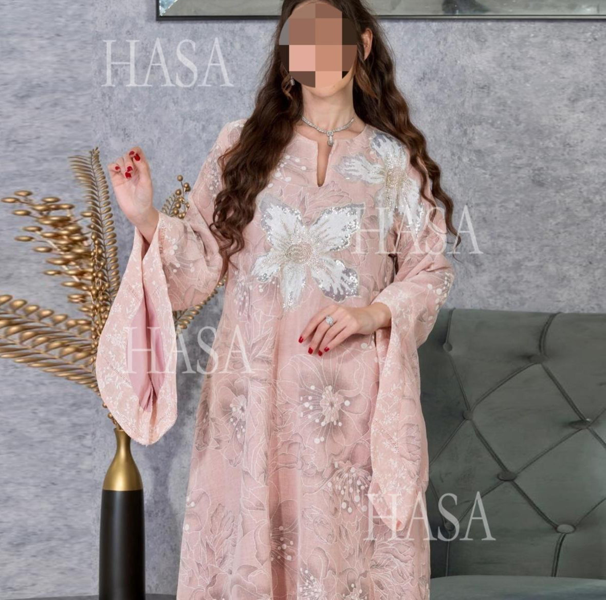 HS6639 Floral Appliqué Embroidered Long Dress