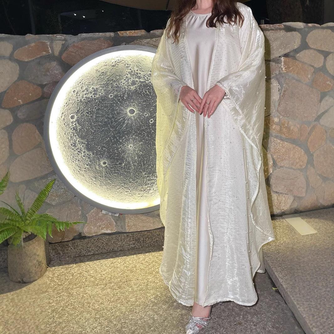 HS6540 Elegant Rhinestone Abaya Two-Piece Set with Outer Cape