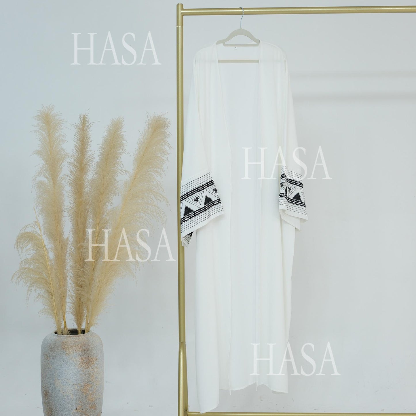 HASA's Series HS6506 Long Wide Sleeve Embroidered Robe Cardigan (No Headscarf)
