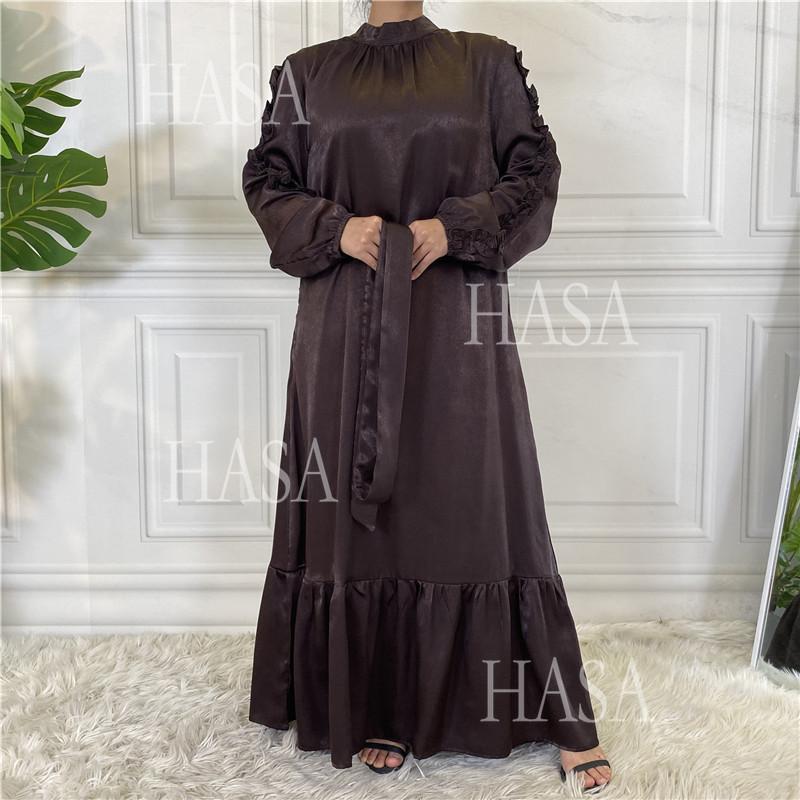 HS6591 Solid Color Turtleneck Long Sleeve Dress with Pleated Waistband