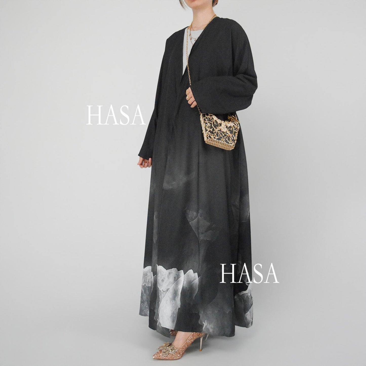 HS6324 Artistic Ombré Brushstroke Summer Kimono Abaya