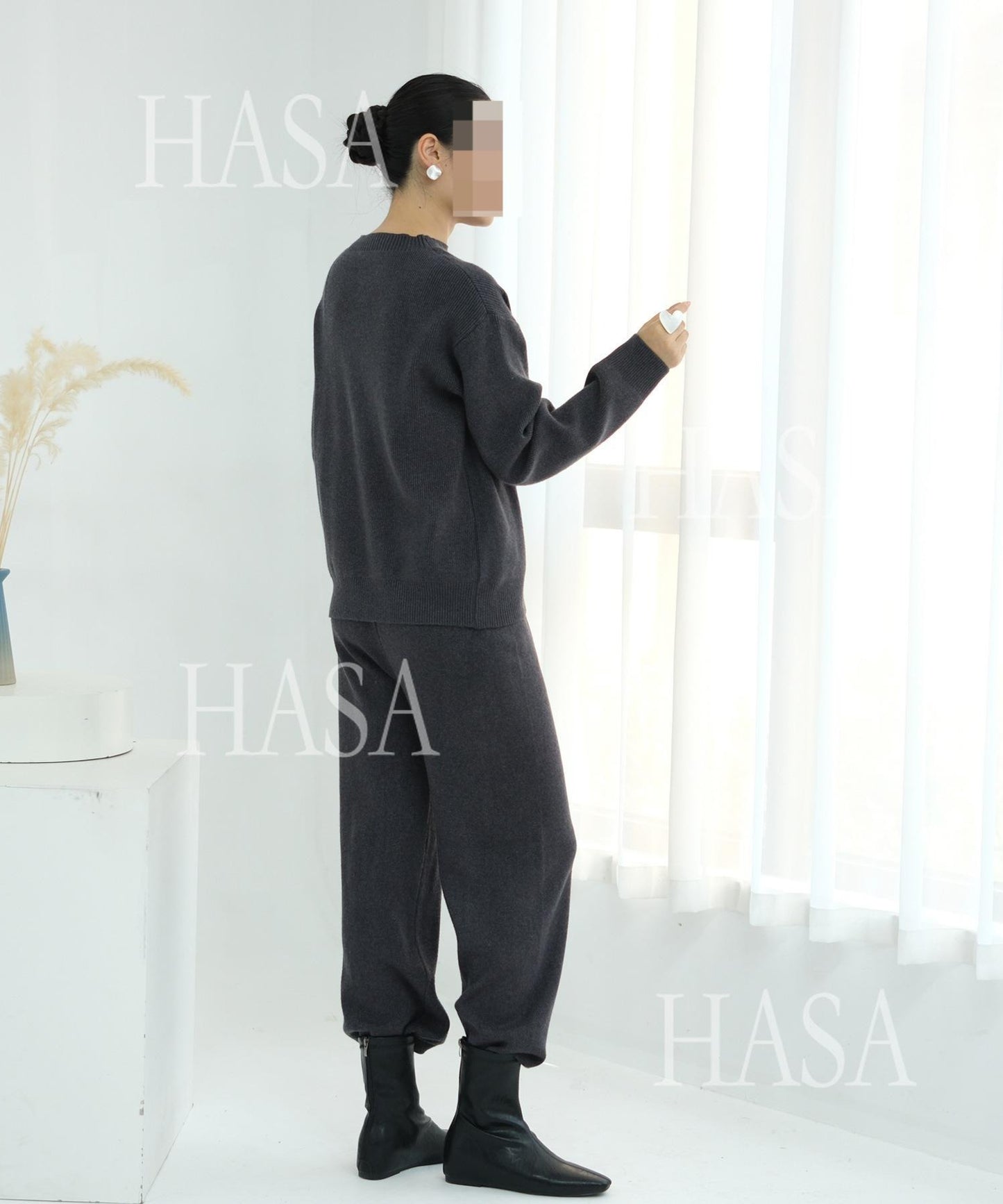 HS6595 Autumn and Winter Thickened Knitted Suit (Not Including Headscarf) | Simple Solid Color Two-Piece Suit