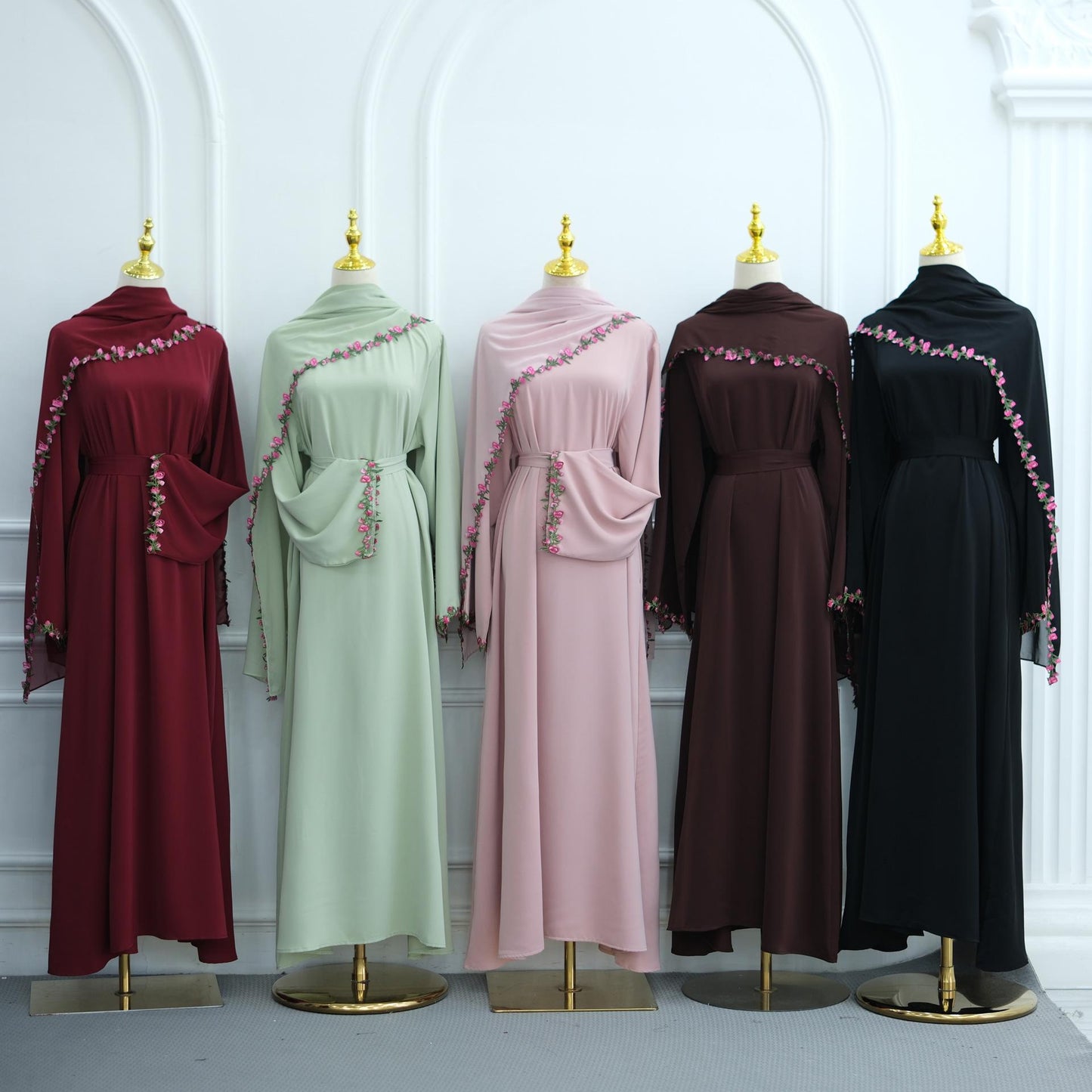 HASA HS6814 Loriya Pink Lace Stitching Two-piece Dress + Headscarf