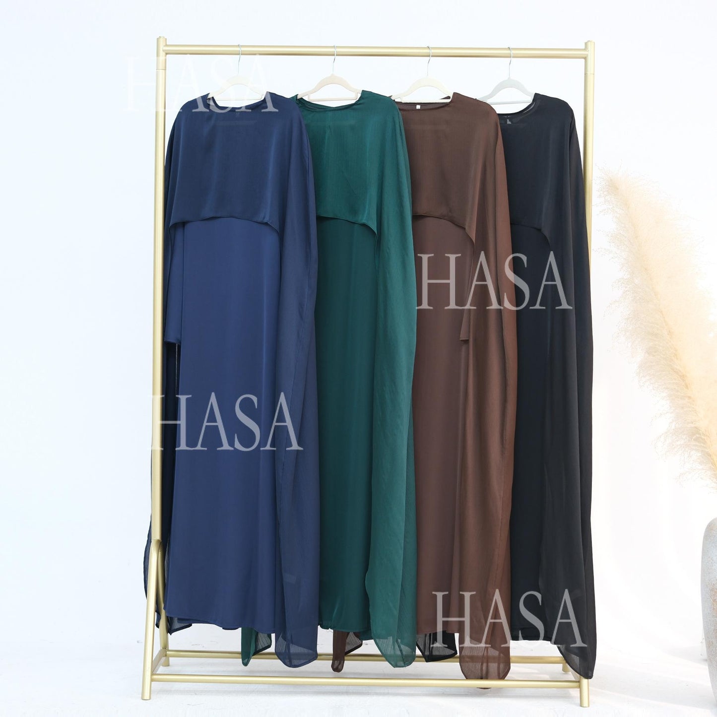 HS5870 Elegant drape two-piece robe dress-Light luxury street style abaya girl