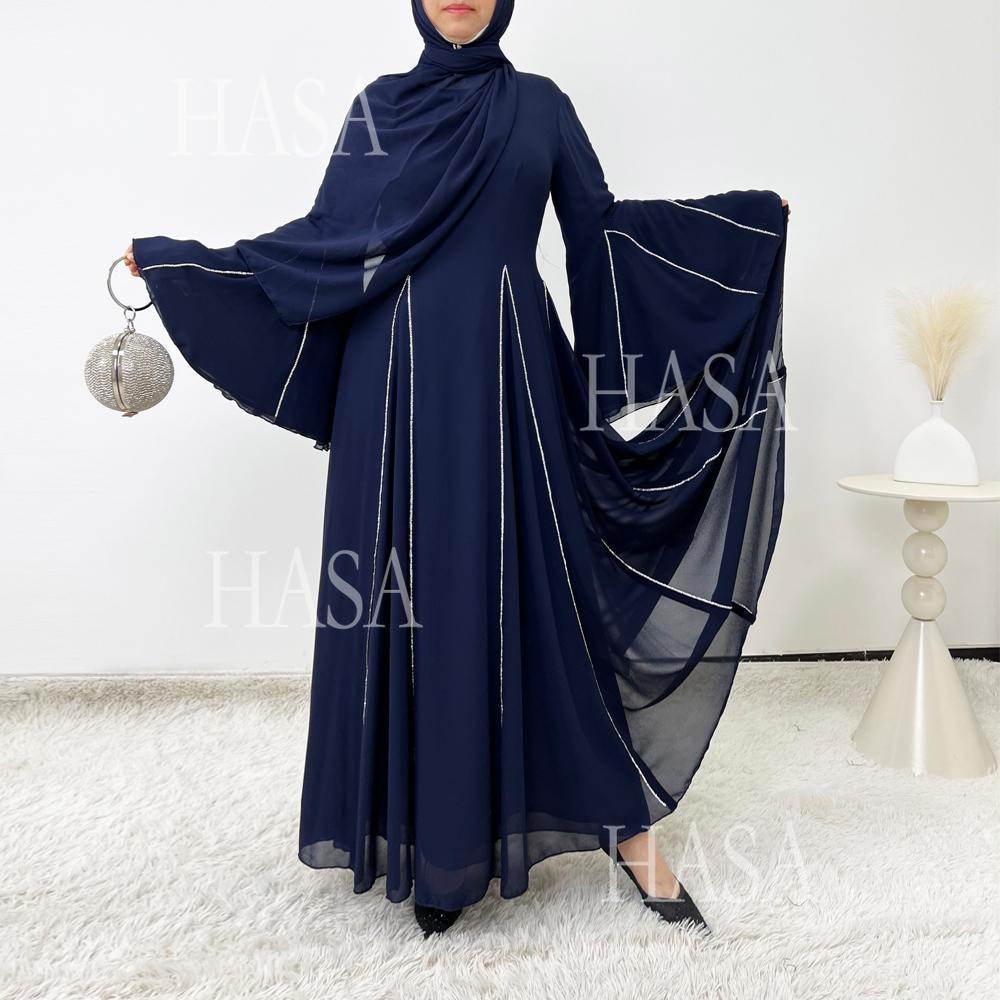 HS6497 Solid Color Light Luxury Chiffon Long Skirt Suit