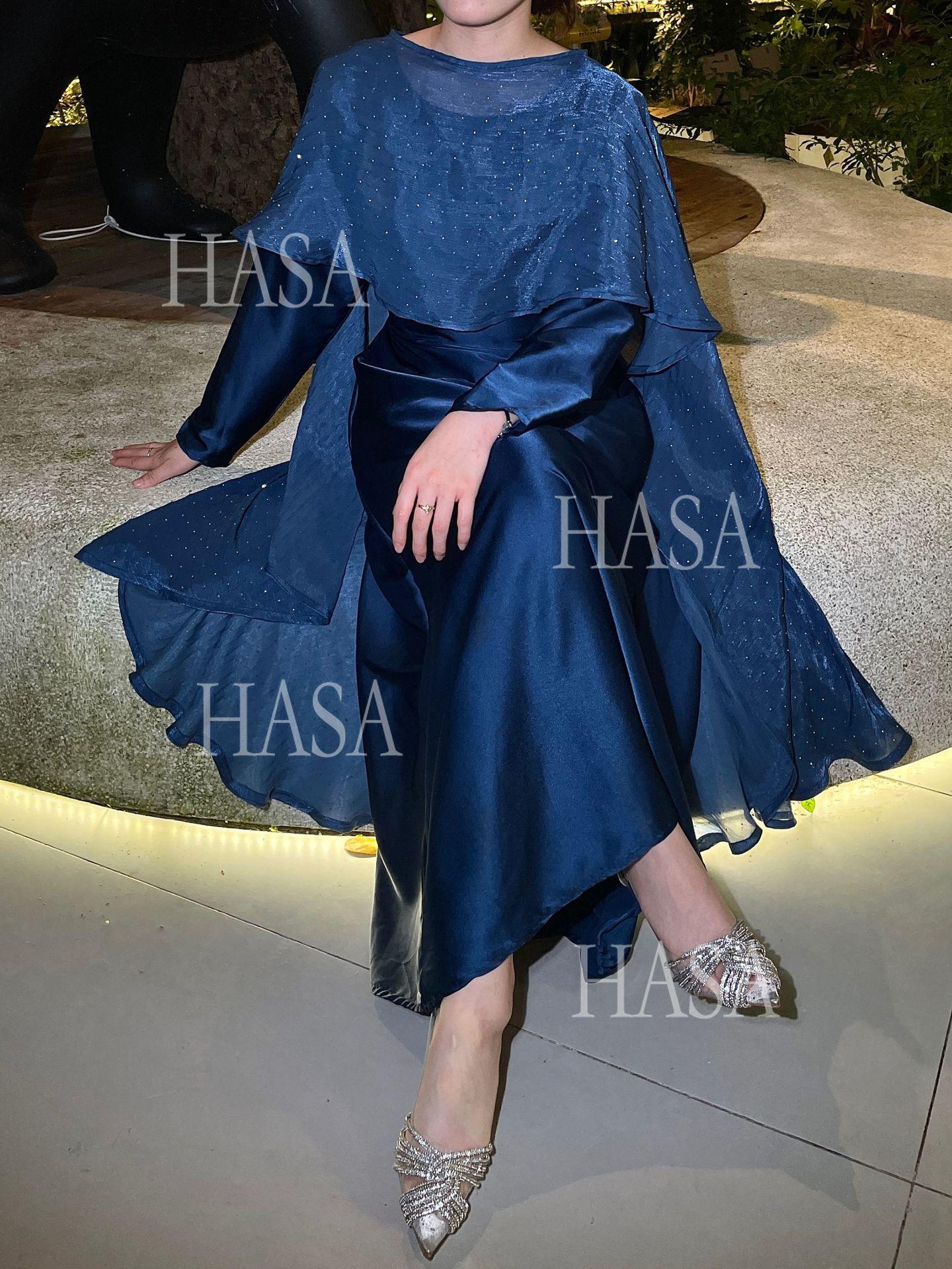 HS6477 Shiny robe two-piece set with rhinestone shawl decoration