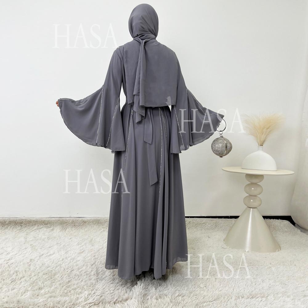 HS6497 Solid Color Light Luxury Chiffon Long Skirt Suit
