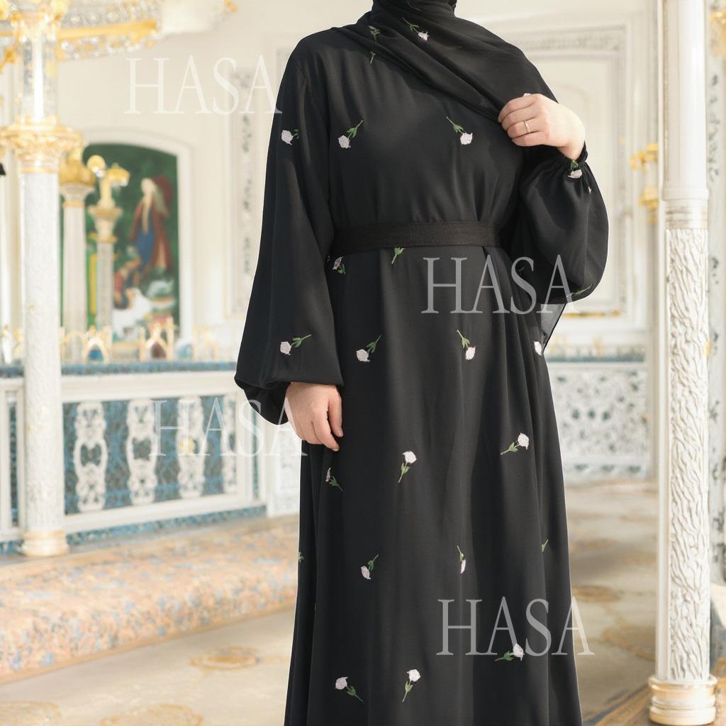 HS5871 Flower Embroidered Two-piece Dress | Elegant Swing + Belt Design